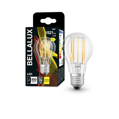 Imagen de BELLALUX Lámpara LED, Base E27, Blanco cálido (2700K), Filamento transparente, Forma de la bombilla, Sustitución bombilla convencional 100W, 1 paquete