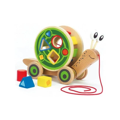Imagen de Hape Walk A Long Snail Pull Toy ,Award Winning Toddler Wooden Push and with Removable Colour Coded Shape Sorter Shell, Fun Educational for Kids
