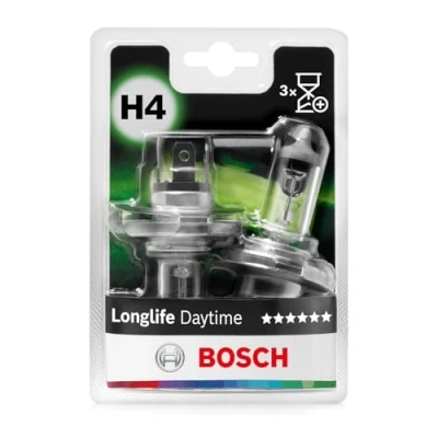 Imagen de Bosch H4 Longlife Daytime, Lámparas Halógenas para Faros Delanteros, 12 V 60/55 W, Duraderas Casquillo Tipo P43t Recambio de Luces Coche, Paquete 2