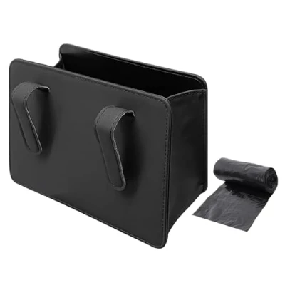 Imagen de MEMOFYND 1 cubo de basura para coche con bolsa basura, caja almacenamiento coche, contenedor a prueba fugas, portátil plegable (negro)