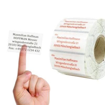 Imagen de GoodMarkt Etiquetas de dirección personalizadas autoadhesivas 60x30 mm, 50 etiquetas/rollo, plástico transparente Etiqueta resistente al agua y desgarro, pegatinas con nombres.