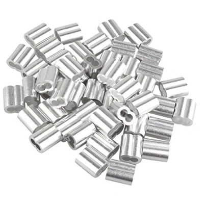 Imagen de Futheda 50 piezas 4.0 mm Cable Cuerda de Alambre Aluminio Mangas Clips Crimping Loops Color Plata con Doble Orificios
