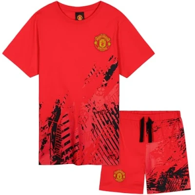 Imagen de Get Trend Manchester United F.C. Pijama Corto Niño y Adolescente Chico Conjunto de Pijamas Futbol Verano Ropa Regalos Niños (7 8 Años, Rojo United)