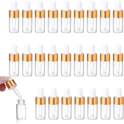 Imagen de ZYEKIU 25 Piezas Frasco Cuentagotas DE Vidrio Con Pipetas, Botellas VacíAs Pipetas Vidrios para Aceites Esenciales Perfume Aceite Transparente Aromaterapia(3ML)