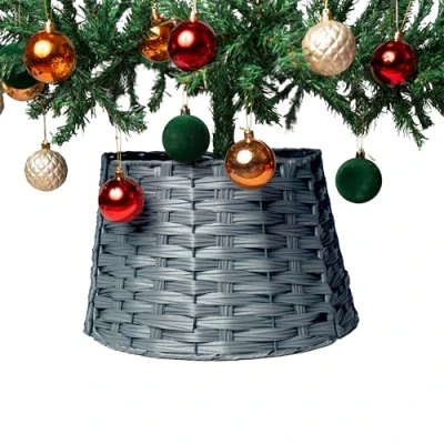 Imagen de Relsy falda de mimbre gris para árbol Navidad, cesta base Navidad cualquier tamaño (pequeño,