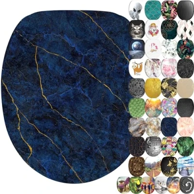 Imagen de Sanilo Tapa de inodoro con sistema bajada automático, muchos asientos para WC nuevos a escoger, montaje sencillo, bisagras estables (Mármol Azul Oscuro)