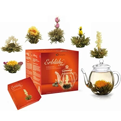 Imagen de Creano Un Mix de Té Flores &quot;Tè floreciente&quot; Set Regalo con Jarra Cristal blanco (6 Tipos diferentes)