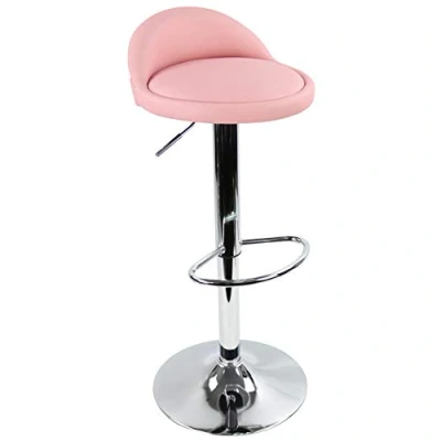 Imagen de KKTONER Taburete de Bar Redondo Piel sintética con reposapiés Altura Ajustable Giratorio Color Rosa