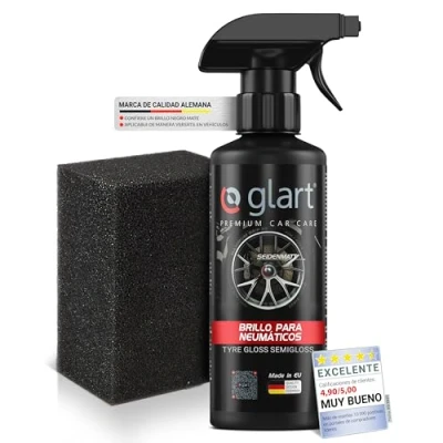 Imagen de Glart 45RK abrillantador para neumáticos, cuidado de goma, brillo seda mate, 500 ml, con esponja aplicación.