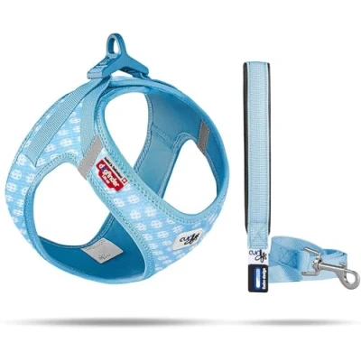 Imagen de Vest Harness curli Clasp Air Mesh Skyblue Circles S &amp; Leash M
