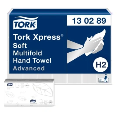Imagen de Tork 130289 Toallas de mano Xpress/Toallas Advanced plegadas en Z suaves y absorbentes compatibles con el sistema H2, blanco