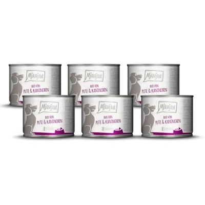 Imagen de MjAMjAM Comida húmeda Premium para Perros Duo de Buen Pavo y Conejo, Pack 6 (6 x 200 g), sin Cereales con Extra Carne