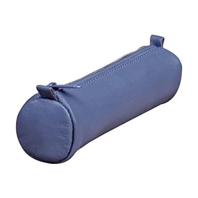 Imagen de Clairefontaine 77024C Une trousse ronde Age Bag en véritable cuir d&#039;agneau 18,5 cm x 4 de diamètre, Bleu