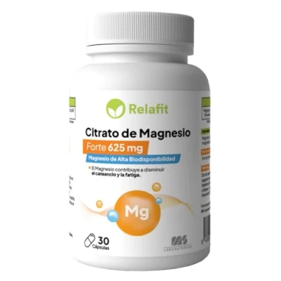 Imagen de Citrato de Magnesio Forte 625 mg (100 elemental) 30 Cápsulas Suministro para 1 mes Reduce Cansancio y Fatiga Alta Biodisponibilidad Relafit Laboratorios MS