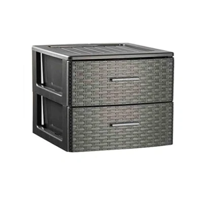 Imagen de JARDIN202 Cajonera de ordenación RATTAN plástico Efecto mimbre Torre almacenaje multiusos 2 cajones (Gris Antracita)