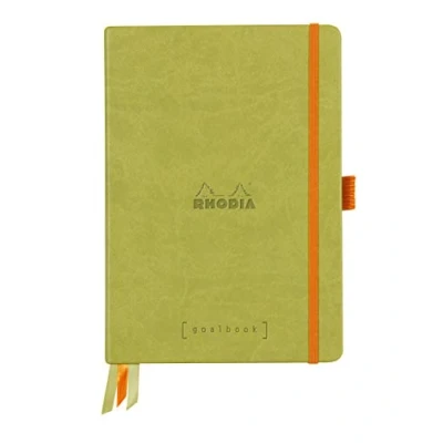 Imagen de Clairefontaine 118575C Rhodia GoalBook Cuaderno forrado rígido (240 páginas numeradas en blanco, 14, 8 x 21 cm, 90 g, diseño de puntos, calendarios, indios, cubierta piel sintética), color verde