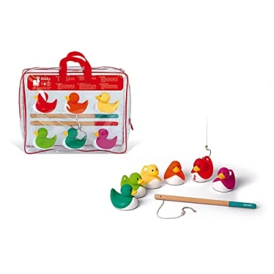 Imagen de Janod Juego de Pesca Patos Ducky Multicolor 6 + 2 Cañas Pescar Para Llevar A Todas Partes Jugar En El Baño y Exteriores Partir Años J03246