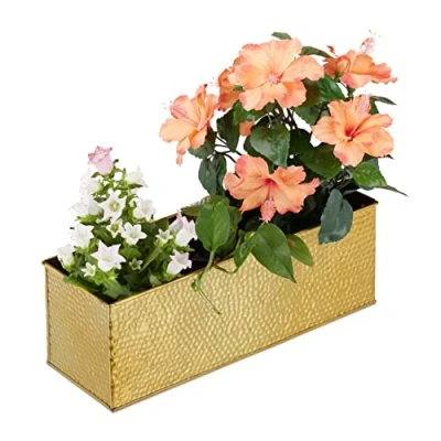 Imagen de Relaxdays Jardinera Interior, Hierro Galvanizado, 13,5 x 40 12,5 cm, Color Dorado