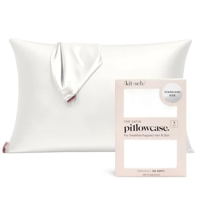 Imagen de Kitsch Funda de Almohada refrescante 100% satén con Cremallera, más Suave Que la Seda, Ideal para el Cabello y Piel (Estándar/Queen, 1 Paquete, Marfil)