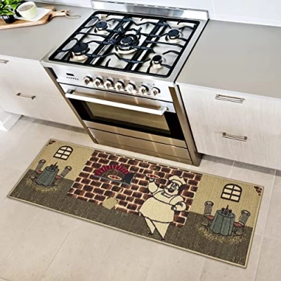 Imagen de Ottomanson Sara de Cocina Chef Alfombrilla diseño Alfombra con Base Goma Antideslizante (Antideslizante),50cm x 150cm, Color Beige