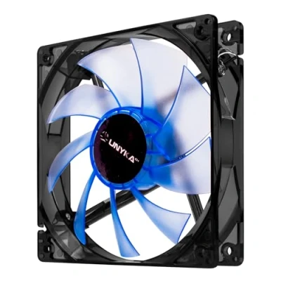 Imagen de UNYKAch Ventilador Ordenador de 120 mm, Silencioso, con Luces Led en Color Azul, 1200 RPM, Conexión 3 Pines, 9 Aspas