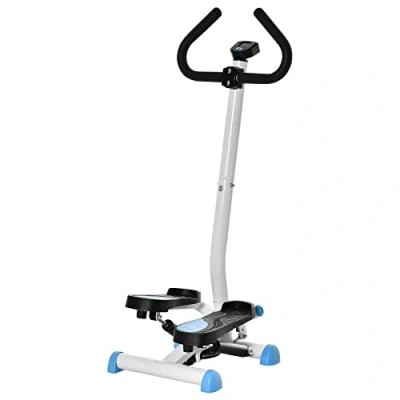 Imagen de HOMCOM Máquina de Step Stepper Fitness en Casa para Escaleras con Pantalla LCD Manillar y Pedales Antideslizantes Equipo Ejercicio Gimnasio Oficina 55x44x108 cm Blanco Azul
