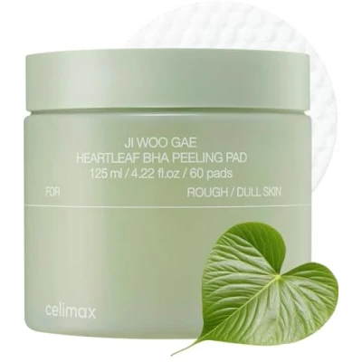 Imagen de Celimax Ji.Woo.Gae Heartleaf BHA Almohadilla exfoliante facial suave pero eficaz para exfoliar la cara, 60 unidades
