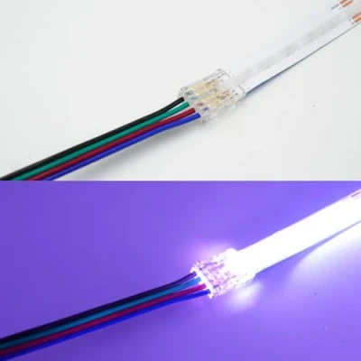 Imagen de Conector de tira LED RGB/RGBW COB, 10Pcs 10mm/12mm ángulo LED, en forma L, 4 Pin/5 Pin para COB 10mm RGB/12mm RGBW (4P RGB, Conector+cable)