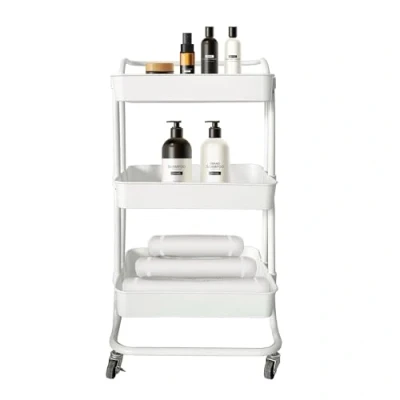 Imagen de Nyana Home Carrito de Almacenamiento Metálico 4 Ruedas con Giro 360º 2 Freno Seguridad Organización Cocina, Baño Hogar (Blanco)