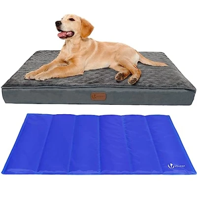 Imagen de VOUNOT Cama Perro Ortopédica con Alfombrilla Refrescante de Gel, Colchón Mascotas Cojines para Perros Espuma Memoria Funda Extraíble Lavable, 91x70x9cm