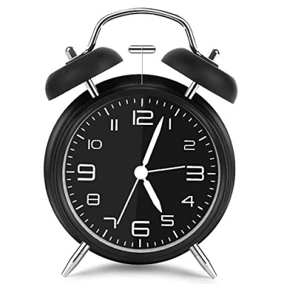 Imagen de Vegena Reloj Despertador de Doble Campana con Luz Noche, 4 Pulgadas Dial Grande, Cuarzo Analógico Fuerte Alarma, Sin Tictac, Silencioso, Timbre Alarma Retro (Negro)