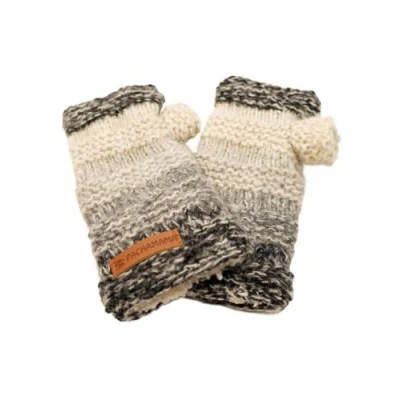 Imagen de Calentadores de manos para mujer, lana y mohair, forro polar, hecho a mano, color gris neutro