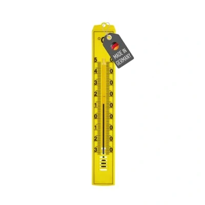Imagen de Lantelme Termómetro analógico para interior y exterior, jardín, fabricado en Alemania, resistente a la intemperie, 17 cm de largo, plástico, color amarillo, indicador preciso temperatura 30 +