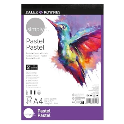 Imagen de Daler Rowney Simply, Papel para pastel, Grano medio, 150gsm, Bloc, encolado 1 lado, A4 21 x 29,7cm, Blanco, 16 hojas
