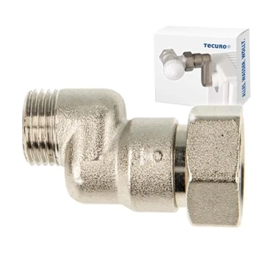 Imagen de tecuro Conector S para radiador, compensación de altura 10 mm, con Eurokonus x AG, 3/4 pulgadas 1/2 pulgadas, latón niquelado, AGS