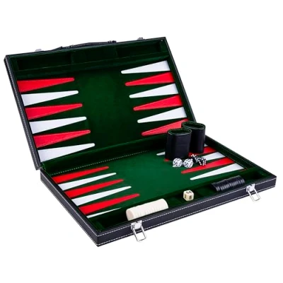 Imagen de Engelhart 250518 Backgammon pespunteado de 18 Pulgadas Verde, Rojo y Blanco