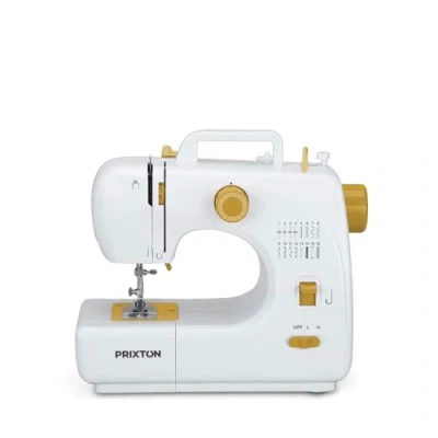 Imagen de PRIXTON P120 Mini Maquina de Coser Portatil con Cajón para Accesorios, Lámpara Integrada y 16 Tipos Puntadas Diferentes, Incluye Pedal
