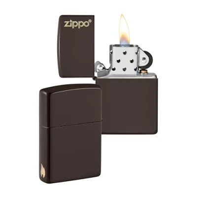 Imagen de Zippo Logotipo de y diseño Llama Brown Matte Laser Engrave Color Image Mechero, rellenable, en una Caja Regalo halta Calidad