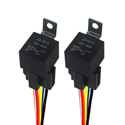 Imagen de QitinDasen 2 Piezas 5 Pines Coche Relé, 12V 40A SPDT Relé Automotriz con Toma de Arnés y 14/16 AWG Precableado, para Auto Camión Barco (Negro)