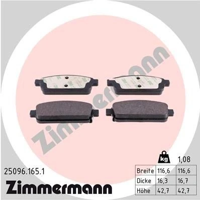 Imagen de ZIMMERMANN 25096.165.1 Juego de pastillas freno con avisador acústico desgaste Foto correspondiente a la entrega OPEL: Astra J Hatchback