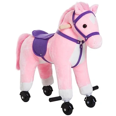 Imagen de HOMCOM Caballito para Bebes de +36 Meses Caballo con Ruedas Sonidos Relincho Palos y Pedales Carga 60 kg 55x23x60 cm Rosa