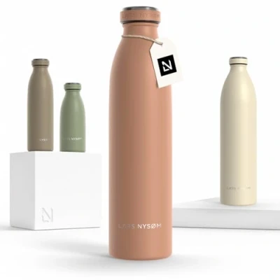 Imagen de Lars NYSØM Botella de Acero Inoxidable aislada 0,75l Agua 0,75 litro a Prueba Fugas para Deportes, Bicicleta, Perro, (Blush Rose, 750ml)