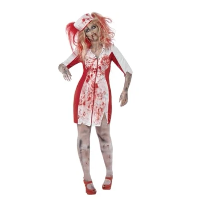 Imagen de Smiffys Disfraz de enfermera zombi con curvas, vestido y adorno para la cabeza