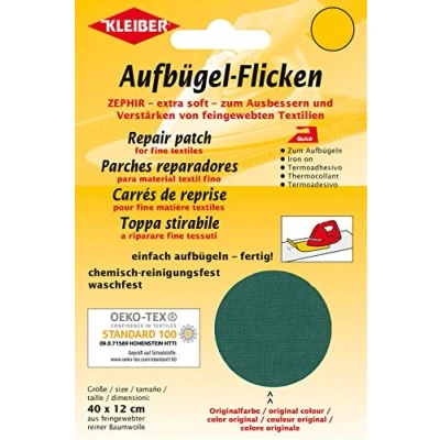 Imagen de Kleiber Parche de reparación termoadhesivo, algodón, 40 x 12 cm, para Telas Tejido Fino, Color Verde