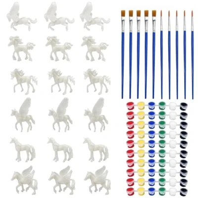 Imagen de Newpop 18 Piezas Unicornio Juguete, Kit Manualidades para Niñas con Pigmentos y Pinceles, Unicornios Figuras Pintar Kit, Set de Pintura DIY, Regalo Niña