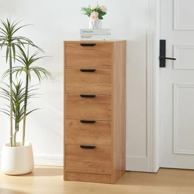 Imagen de [en.casa] Cajonera para Salón Mueble Versátil Aparador con 5 Cajones de Estilo Atemporal Dormitorio Sala Estar Recibidor MDF 108 x 40 cm Roble