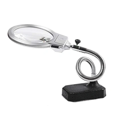 Imagen de 10x 20x Magnifying Glass, Large Stand Desktop with 2 Led Lens Hands Free Light for Hobby Crafts Inspection Reading Model Building Soldering Magnifier