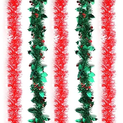 Imagen de BELLE VOUS Pack de 5 Espumillon Navidad Variado Rojo y Verde 2 m Cada Uno Guirnalda con Bayas Acebo para Decorar el Árbol Guirnaldas Decorativas Navidad, Festivales Fiestas