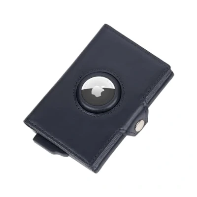 Imagen de Estuche para Las Tarjetas con Hueco Apple AirTag® Mens Smart Wallet Compartimento Capacidad Mecanismo Deslizante Comp. Llaves/Billetes Cuero Negro