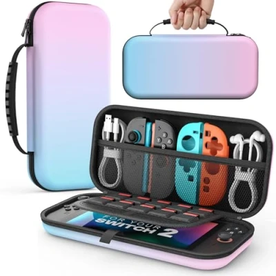 Imagen de MoKo Funda para Nintendo Switch 2 2025, Protectora Rígida Portátil de Viaje con 10 Cartuchos, Estuche Transporte Consola y Accesorios, Degradado Azul Rosa